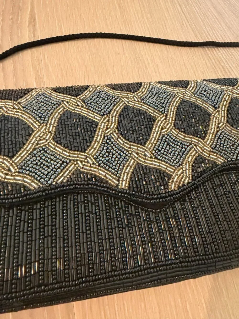 Bechamel Beaded Geometric Evening Clutch Bag Purse Vintage Black
